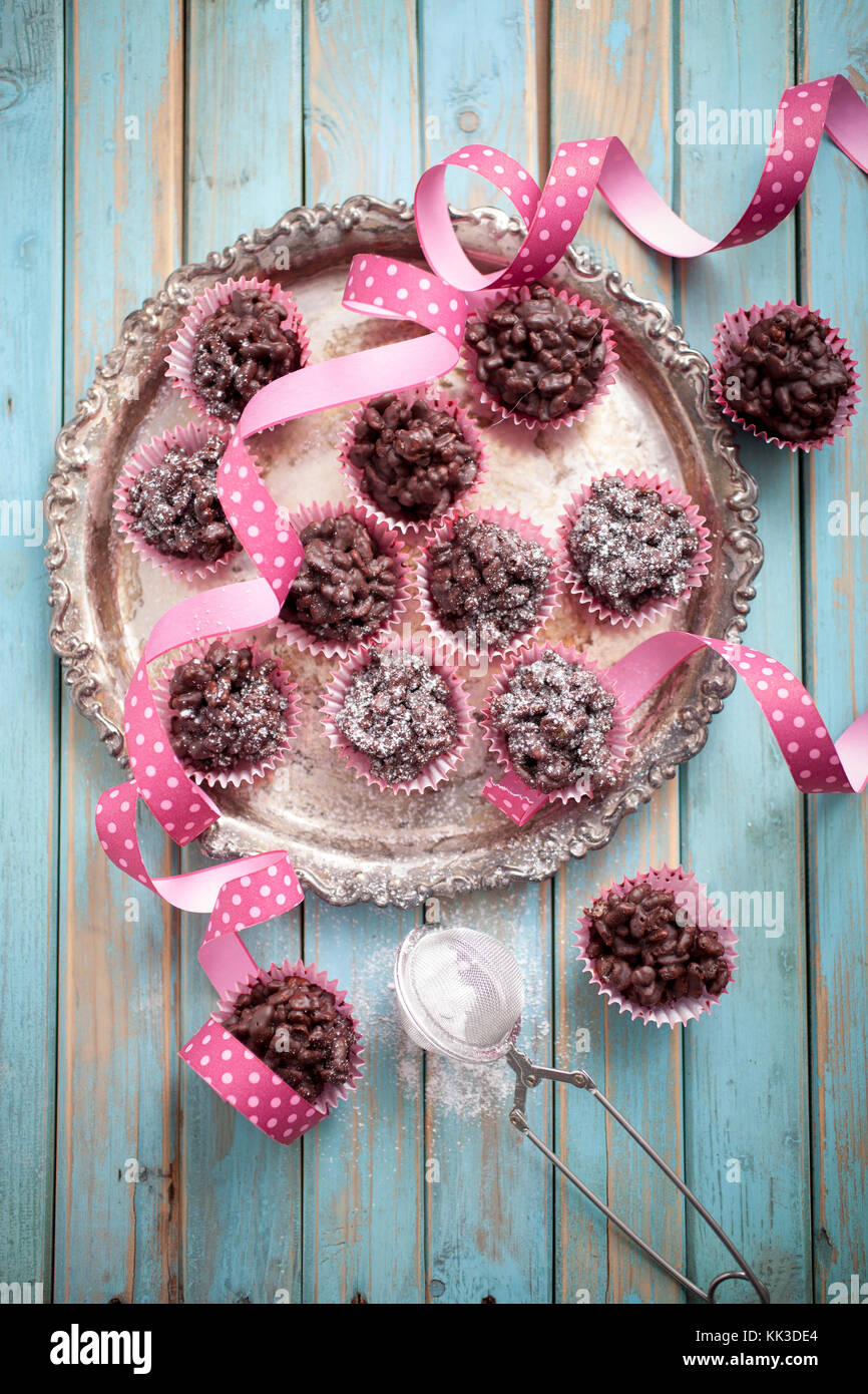 rice crispies covered with milk chocolate Stock Photo Alamy