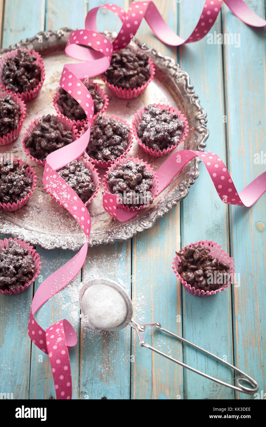 rice crispies covered with milk chocolate Stock Photo Alamy
