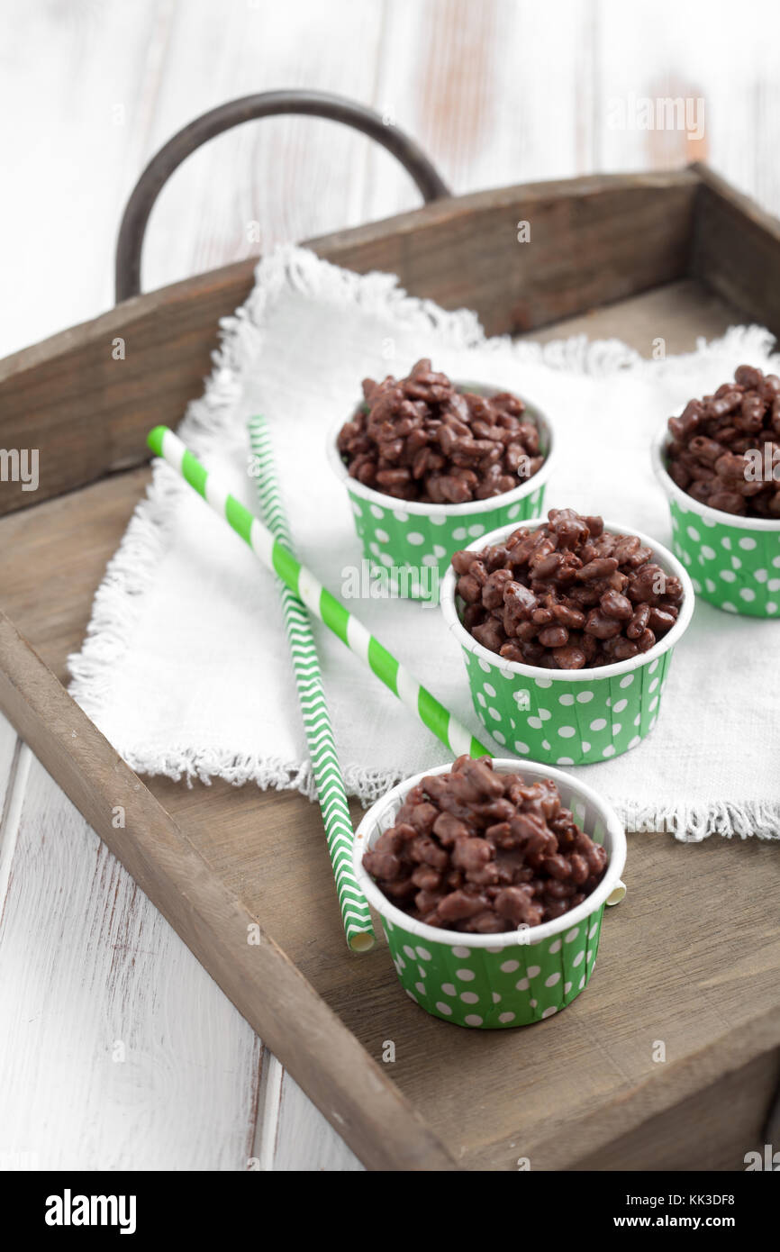 Rice crispies covered with milk chocolate Stock Photo Alamy