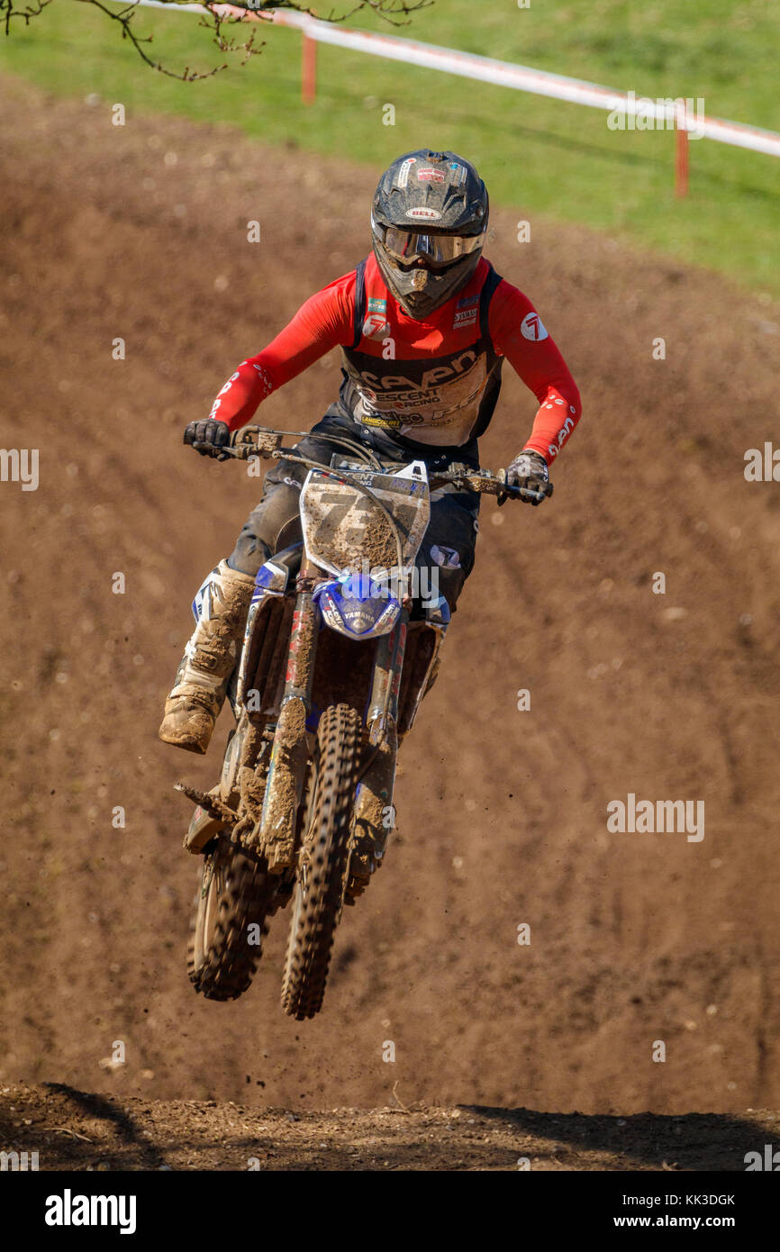 Jake Shipton on the Crescent RHR Yamaha MX1 at the 2017 British Championship Motocross meeting at Cadders Hill, Lyng, Norfolk, UK. Stock Photo