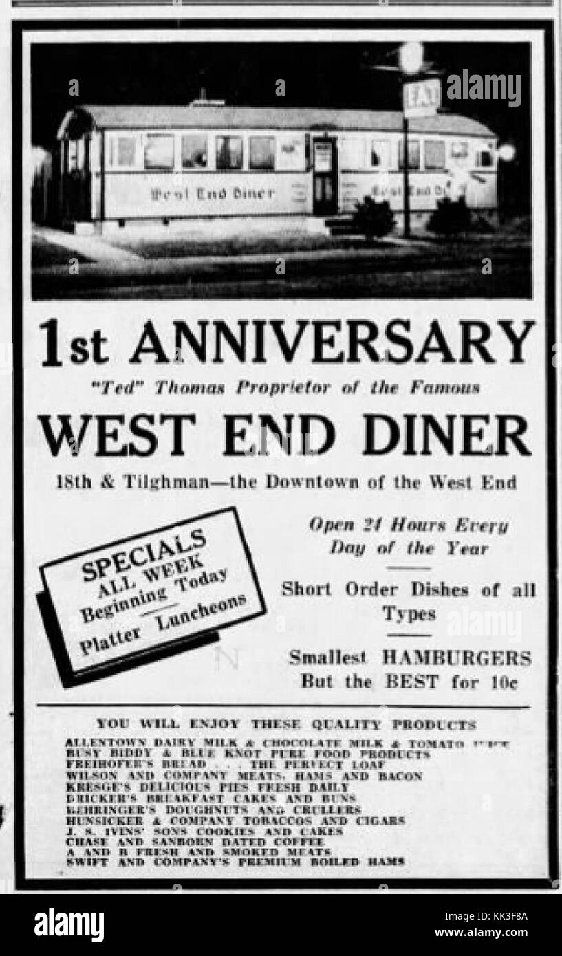 1939 West End Diner 4 Jan MC Allentown PA Stock Photo Alamy