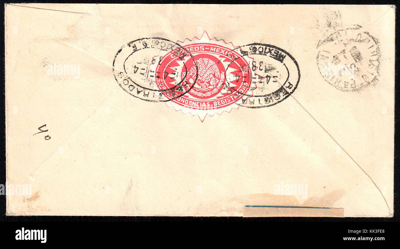 Mexico 1938 04 04 registered cover reverse Stock Photo