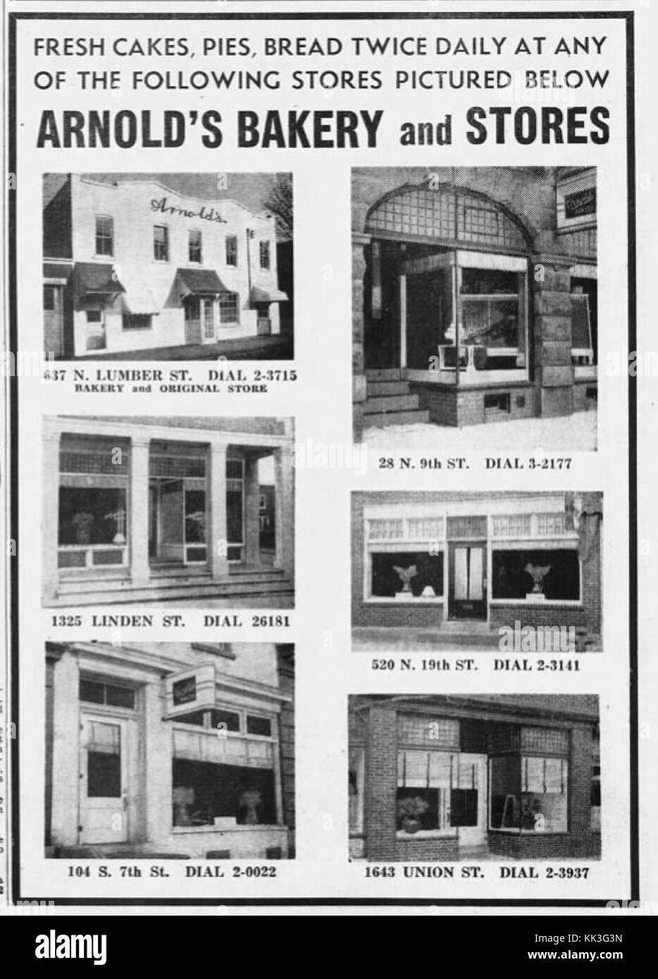 1940 Arnolds Bakery 31 Jan MC Allentown PA Stock Photo Alamy