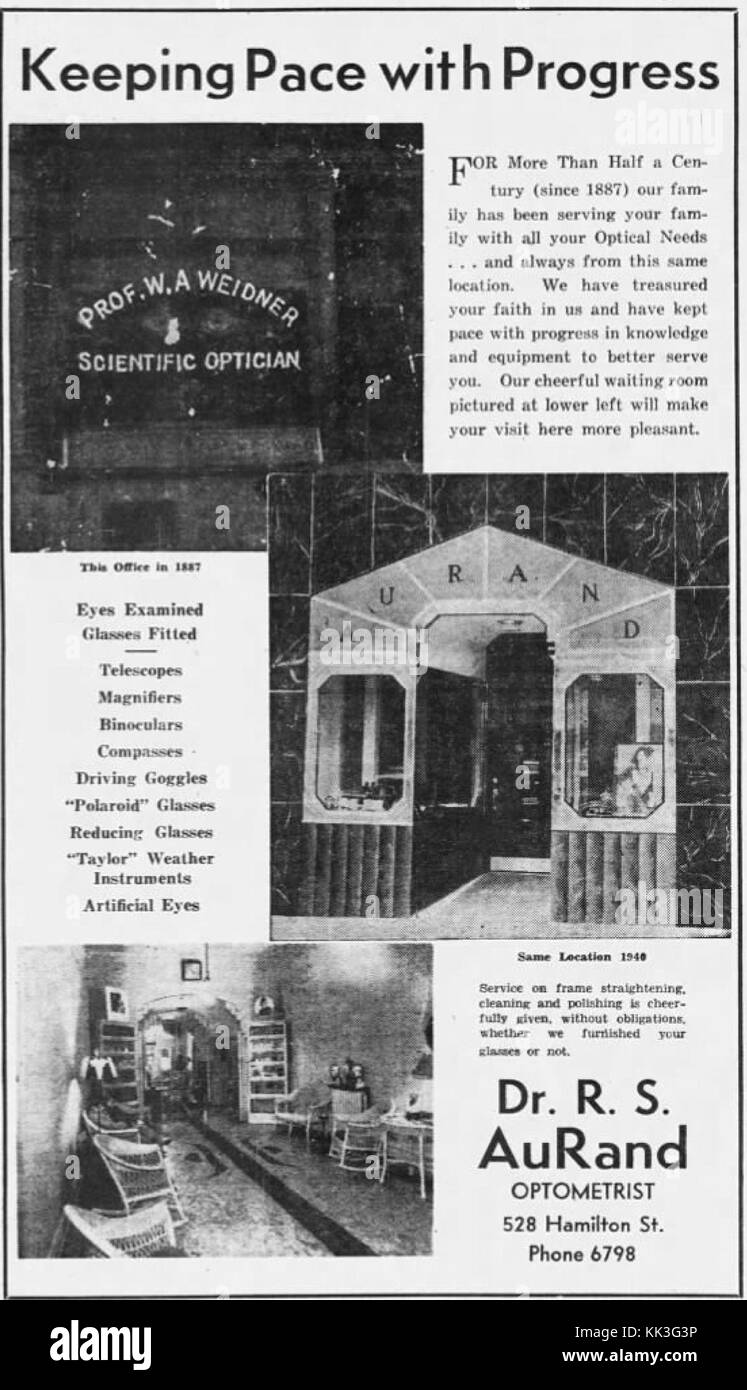 1940 AuRand Optometrist 31 Jan MC Allentown PA Stock Photo Alamy