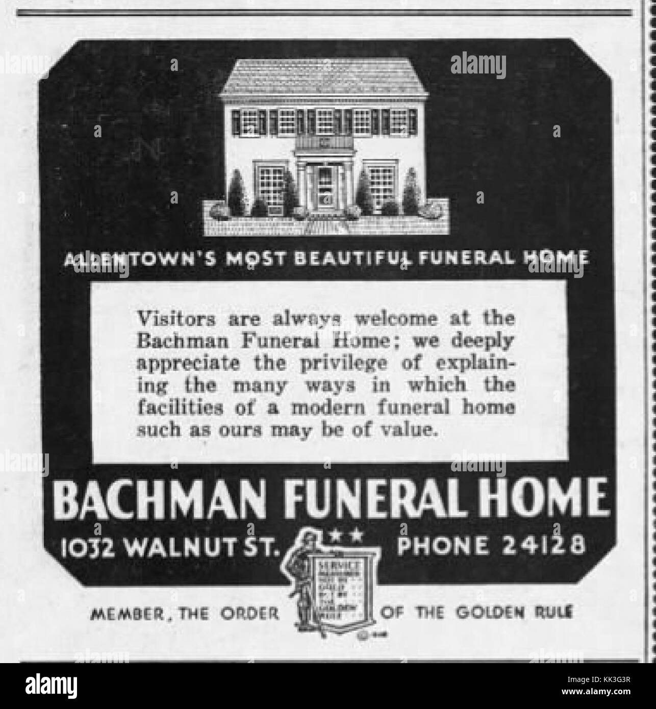 1940 Bachman Funeral Home 31 Jan MC Allentown PA Stock Photo Alamy