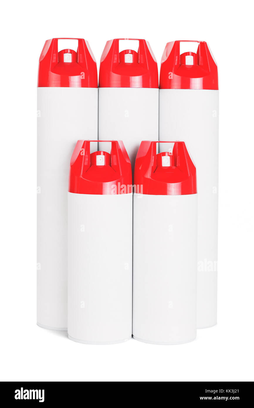 Group of Spray Cans on White Background Stock Photo