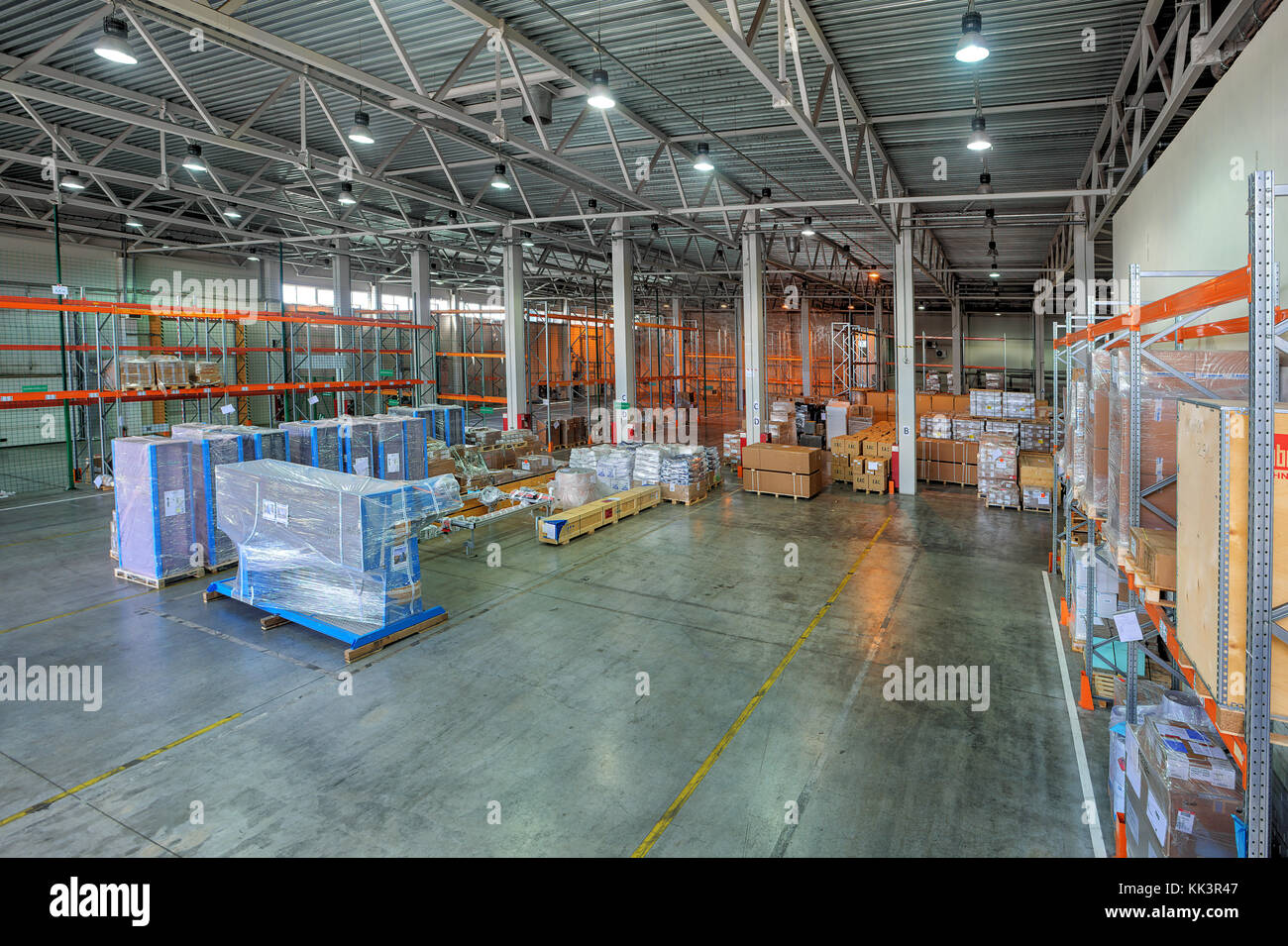 St. Petersburg, Russia - July 27, 2017: Custom Bonded Warehousing and Storage, temporary storage warehouse space, floor storage zone, goods under cust Stock Photo