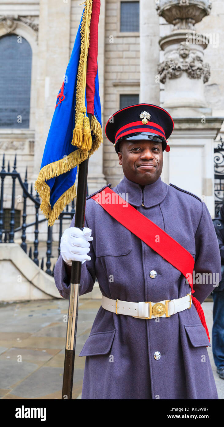 A soldier standing guard at the 2017 Lord Mayor's Parade in the City of London, London, United Kingdom Stock Photo