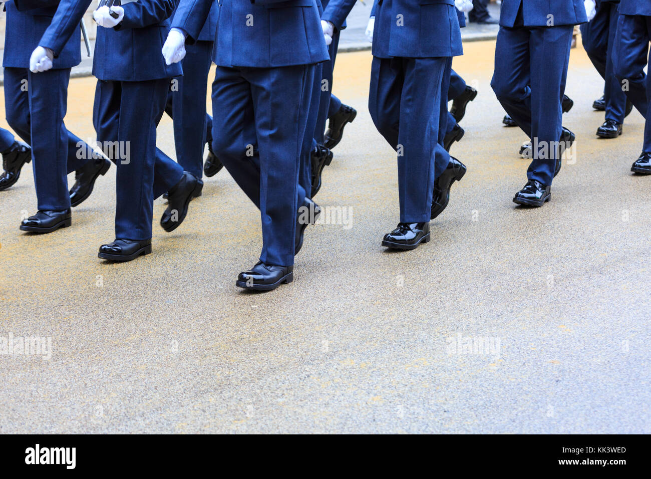 Detail of soldiers marching feet and legs, marching in unison, London, United Kingdom Stock