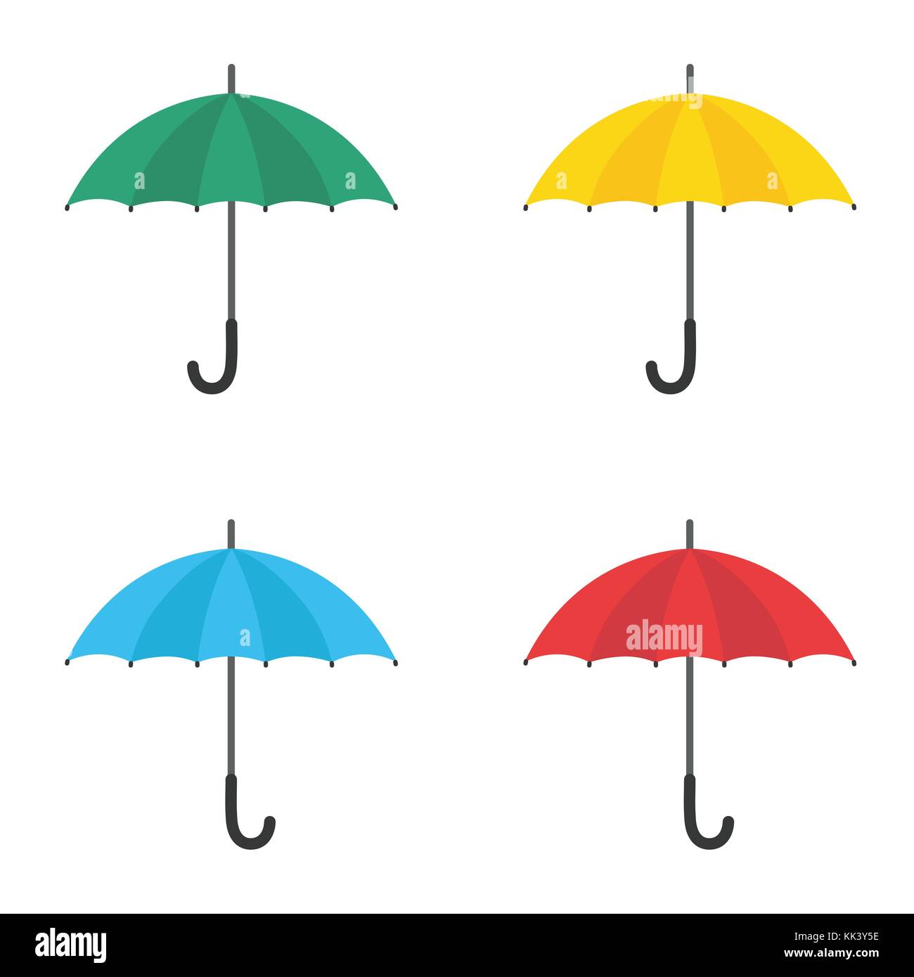 Set of umbrellas. Yellow, green, red and blue umbrellas. Vector flat icon Stock Vector Image