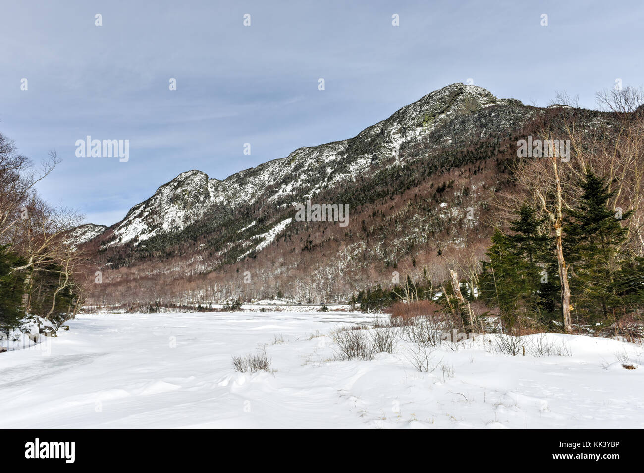 Snow covered White Mountains of New Hampshire in the winter Stock Photo ...