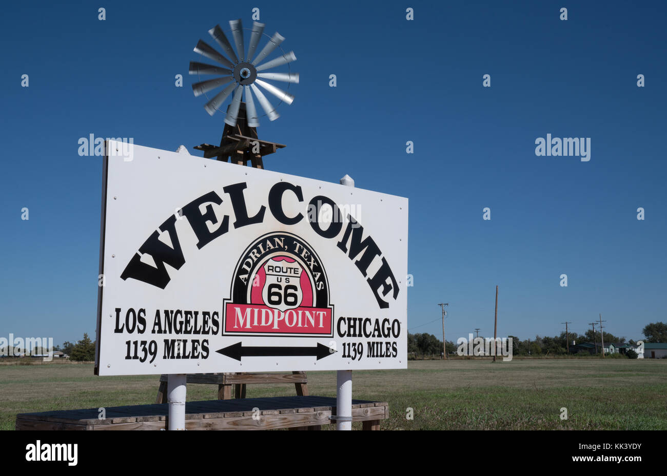 ADRIAN, TX - OCTOBER 12: Midpoint marker between Chicago and Los Angeles along Route 66 in Texas on October 12, 2017 Stock Photo