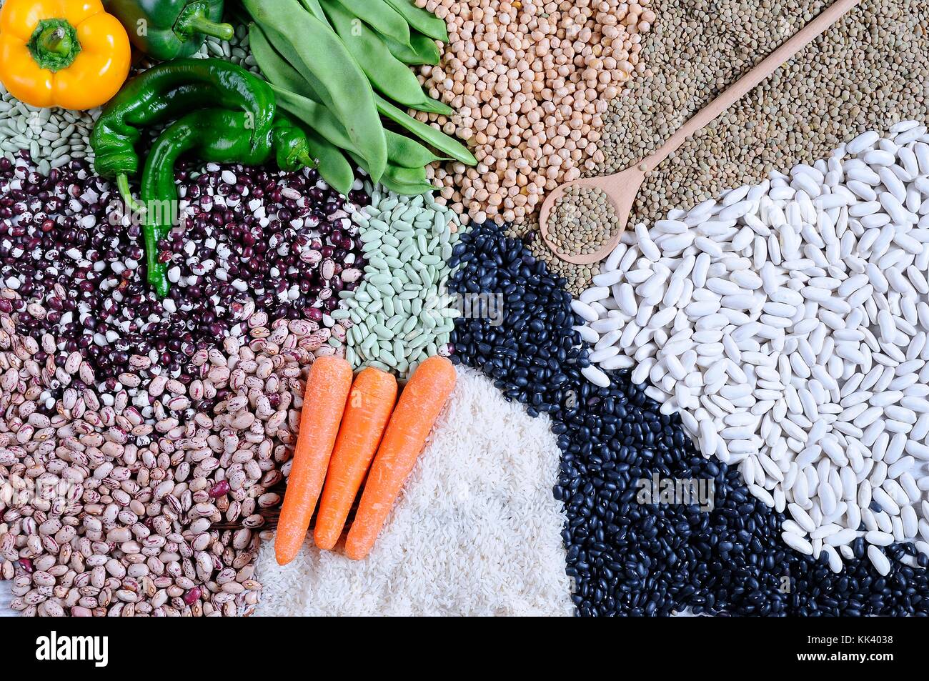 Various cereals from above. Carrot, pepper, beans Stock Photo Alamy