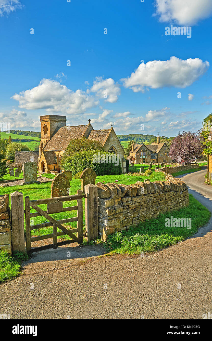 The small parish church of St Barnabus in the Cotswold village of Snowshill on a late summer afternoon Stock Photo