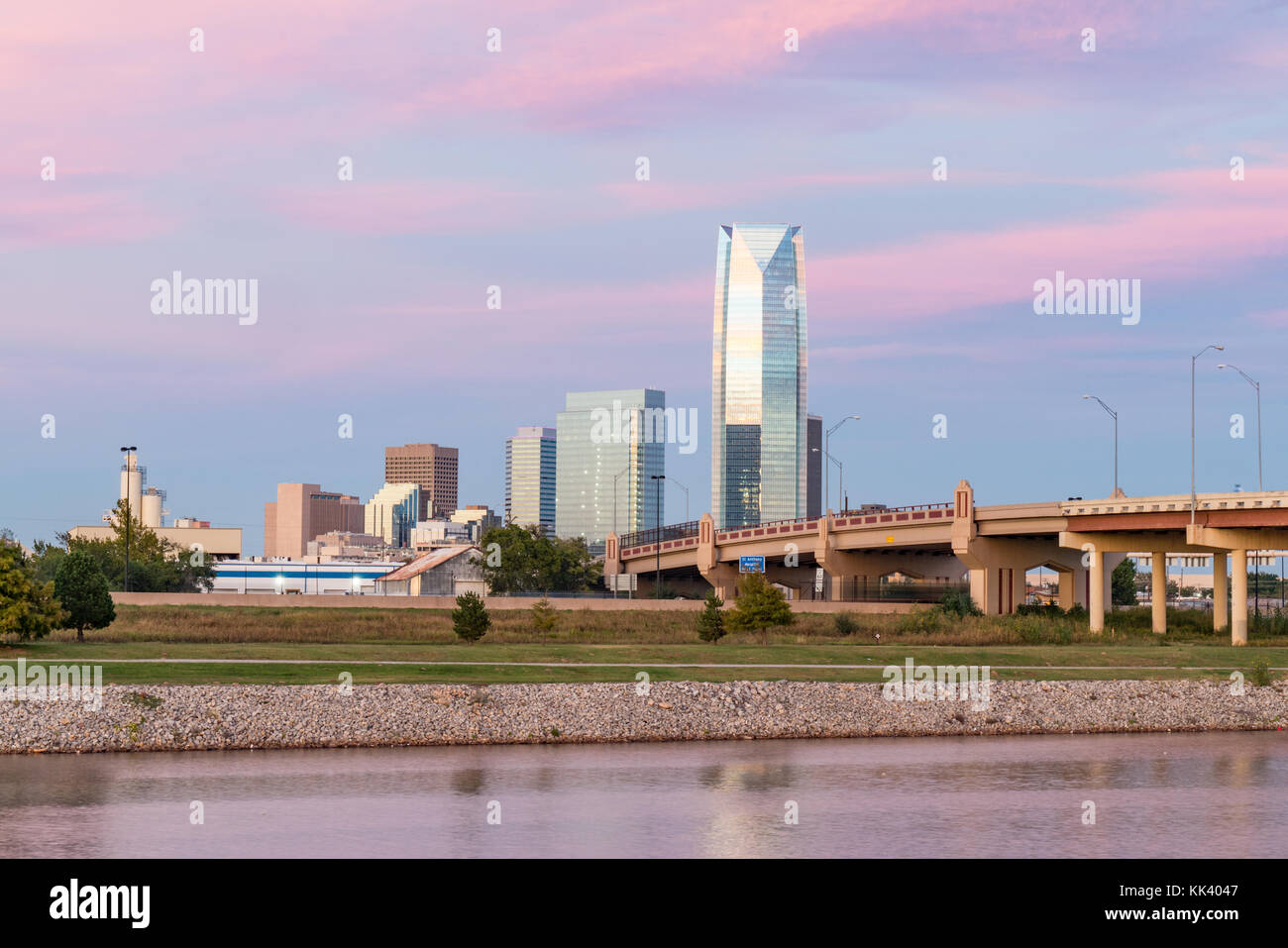 OKLAHOMA CITY,OK - OCTOBER 11, 2017: Skyline of Oklahoma City, OK during sunset Stock Photo
