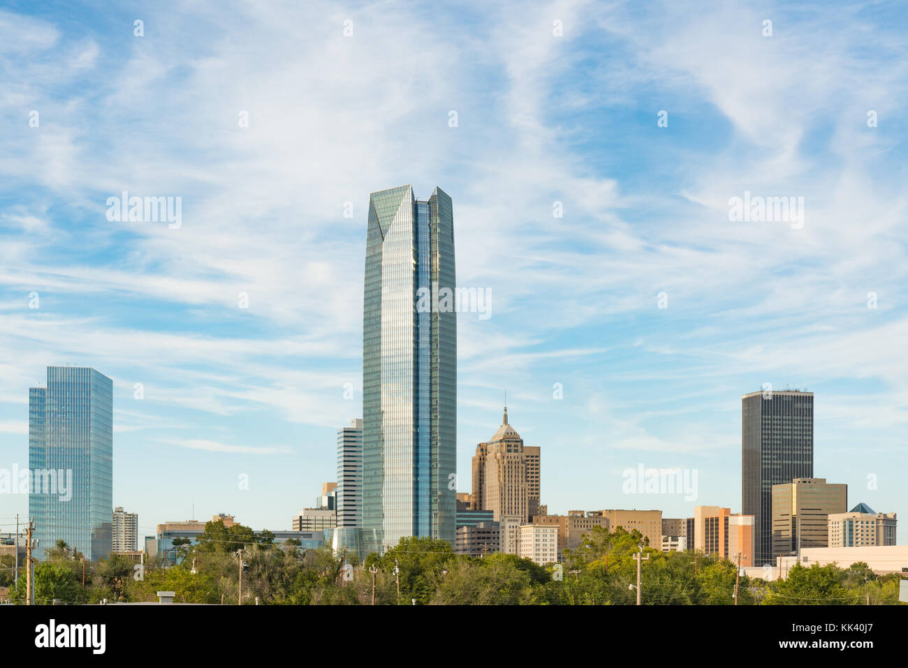 Skyline of Oklahoma City, OK during the day with cloudly sky Stock Photo