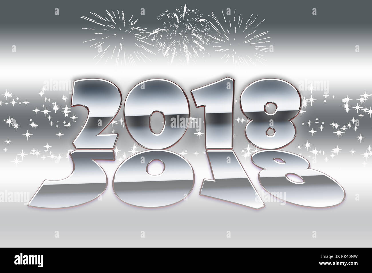 illustration of the new year 2018 on a silver background with stars Stock Photo