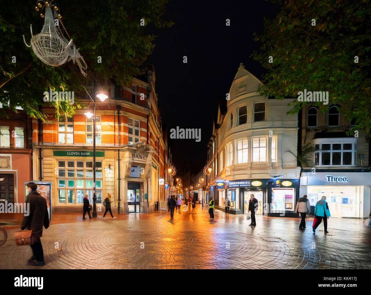 Shopping street in Reading, UK at night time Stock Photo