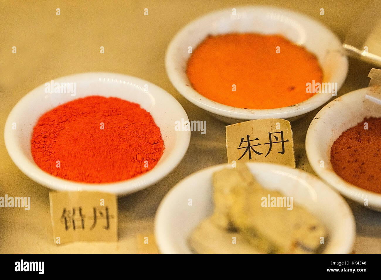 Original pigments preserved in the museum of the Mogao caves in the Dunhuang province of China. Stock Photo