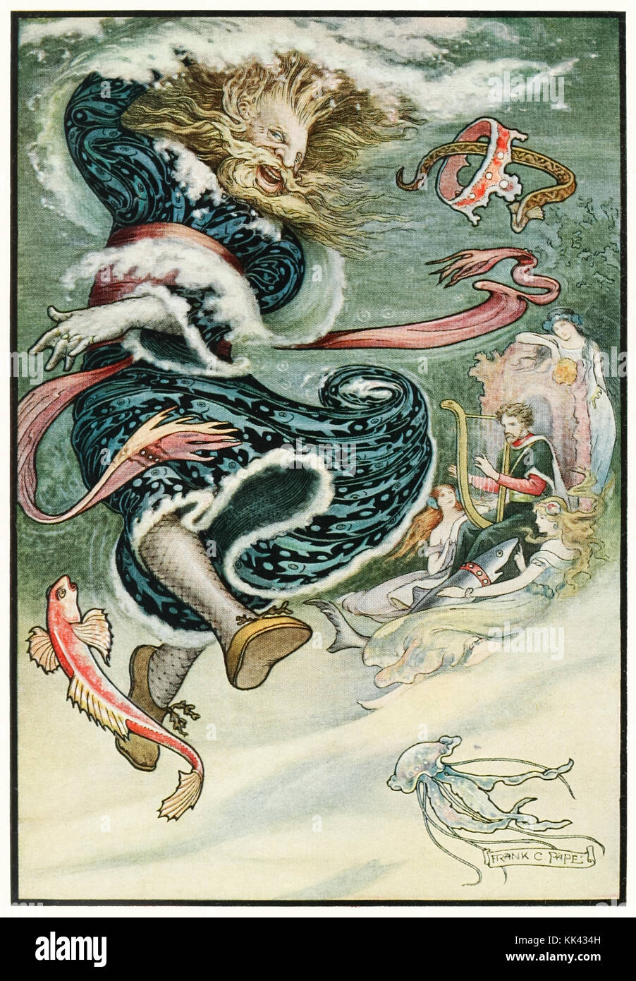 ‘The Water Tsar dances’ from ‘The Russian Story Book’ by Richard Wilson (1878-1916) illustration by Frank C. Papé (1878-1972). See more information below. Stock Photo