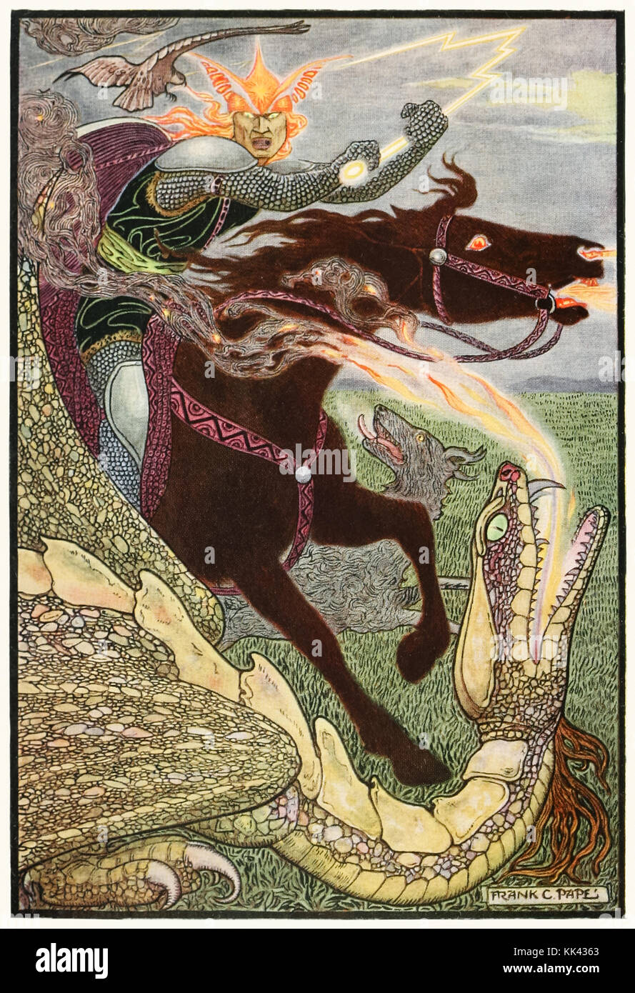 ‘Falcon the Hunter’ from ‘The Russian Story Book’ by Richard Wilson (1878-1916) illustration by Frank C. Papé (1878-1972). See more information below. Stock Photo