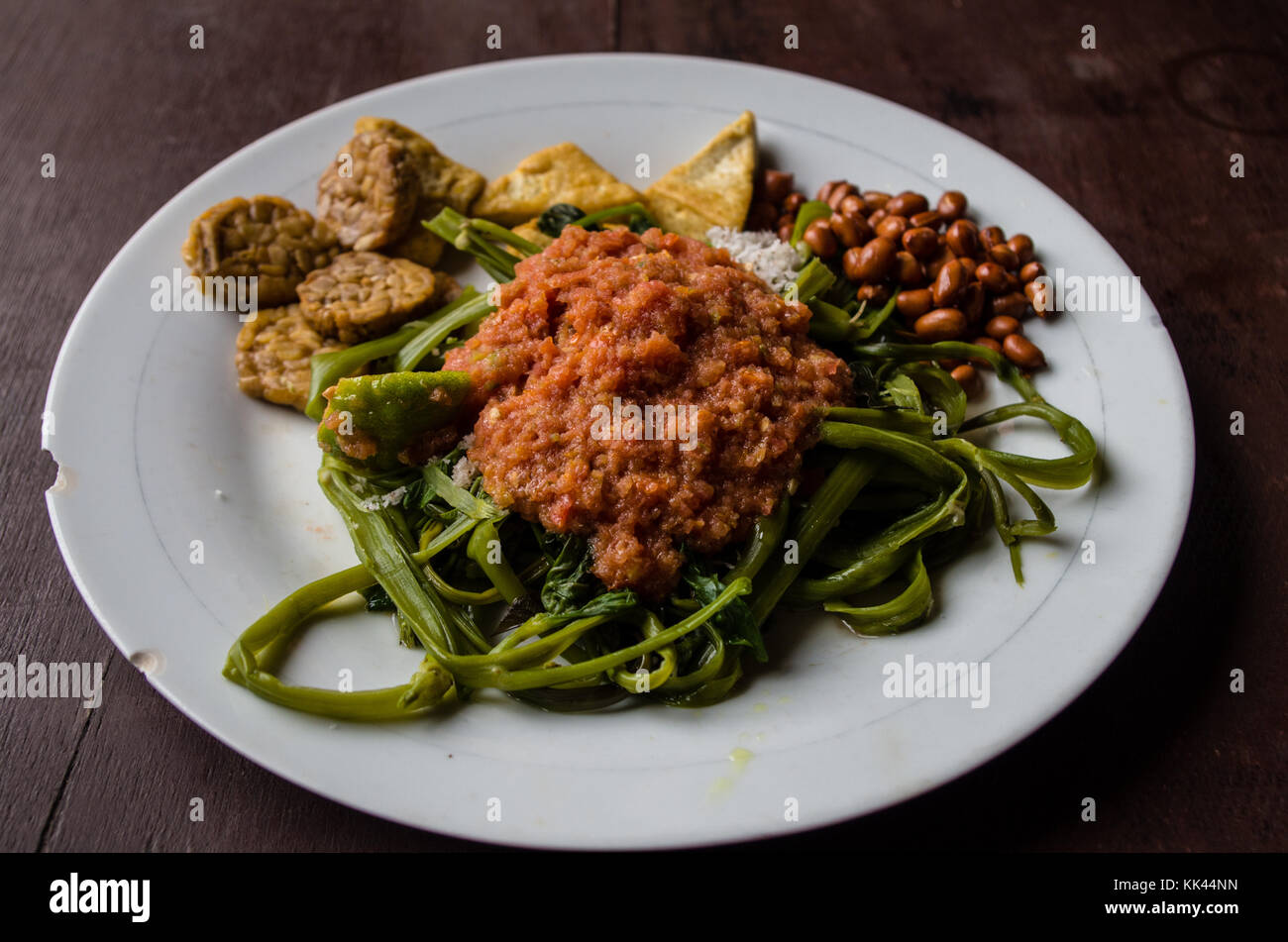 Indonesian dish kankung plecing (spicy water spinach dish) typical for