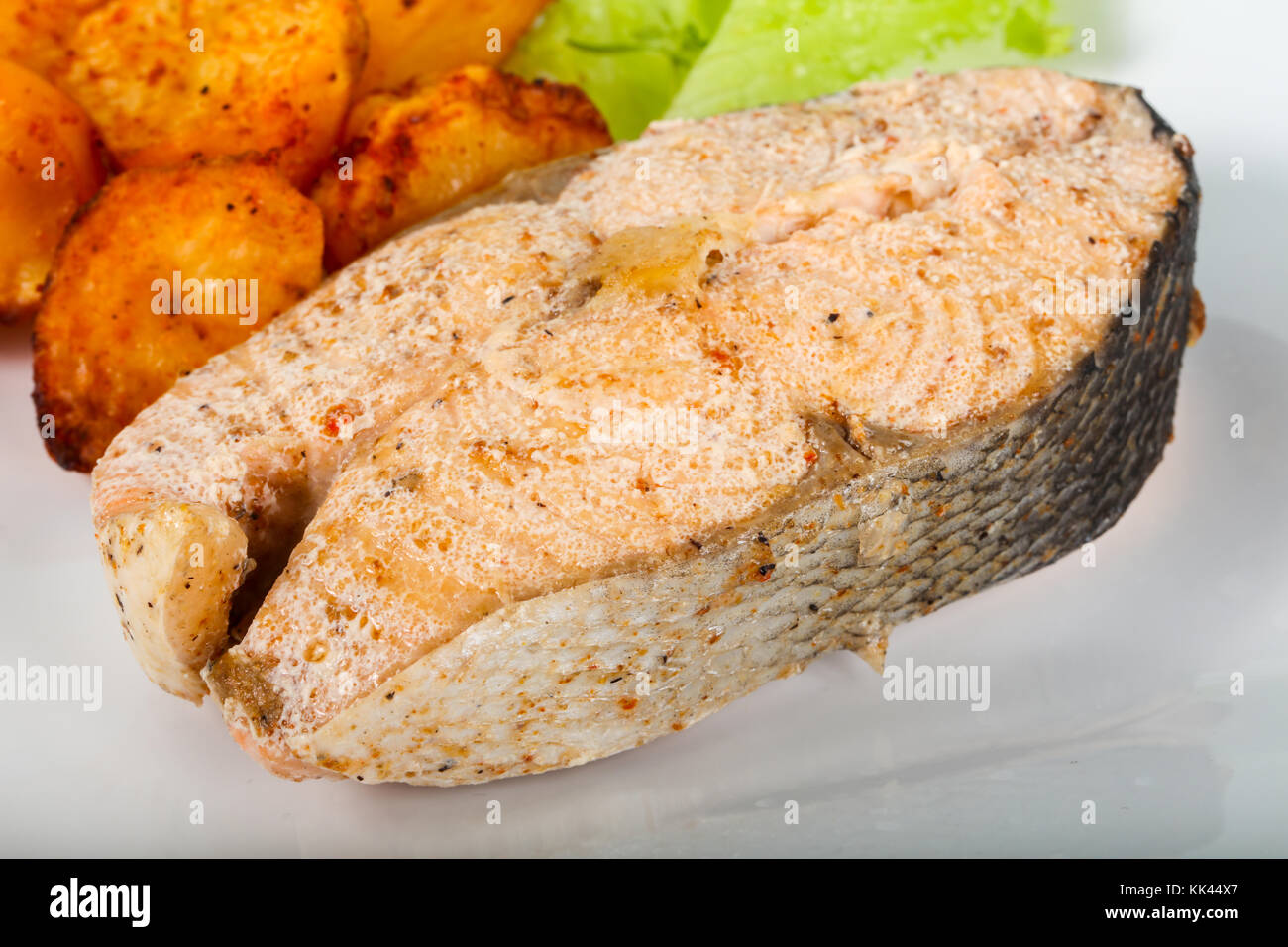 Steamed salmon with thyme Stock Photo Alamy