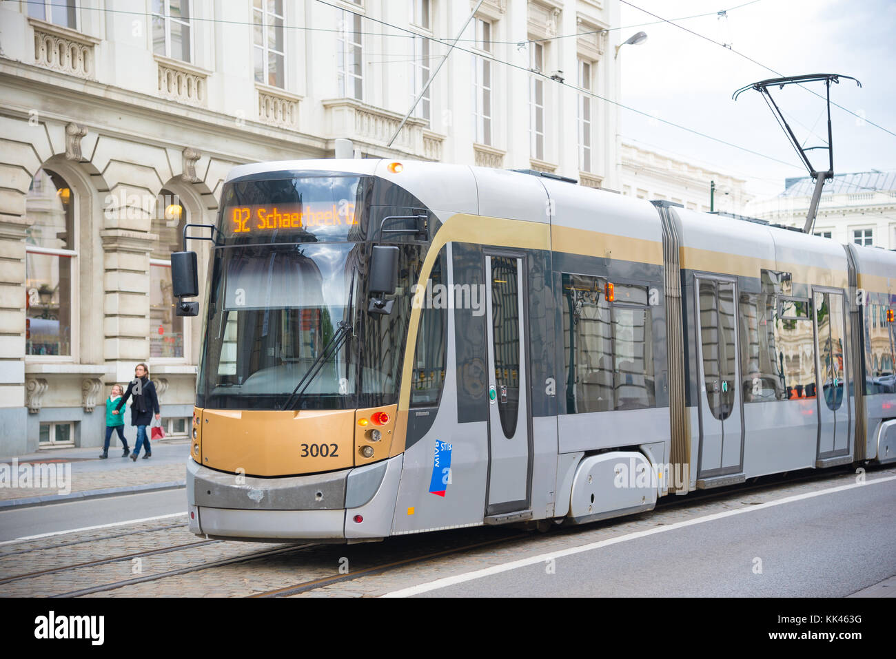 Brussels, Belgium - April 22, 2017: Tram in the city of Brussels. The Tram system of the city has 19 lines, and the first horse powered line started i Stock Photo