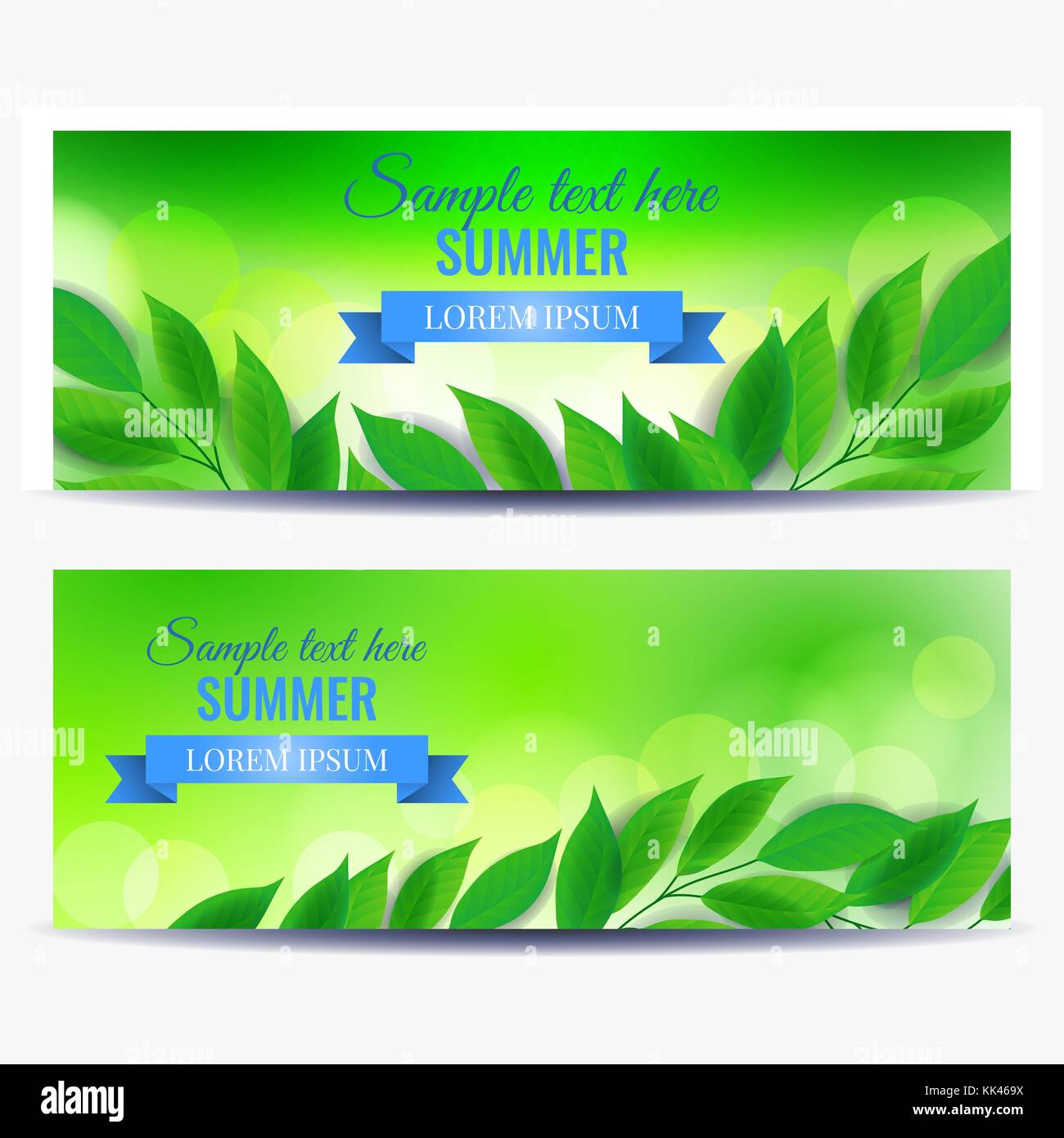 Horizontal flyers with green leaves Stock Vector