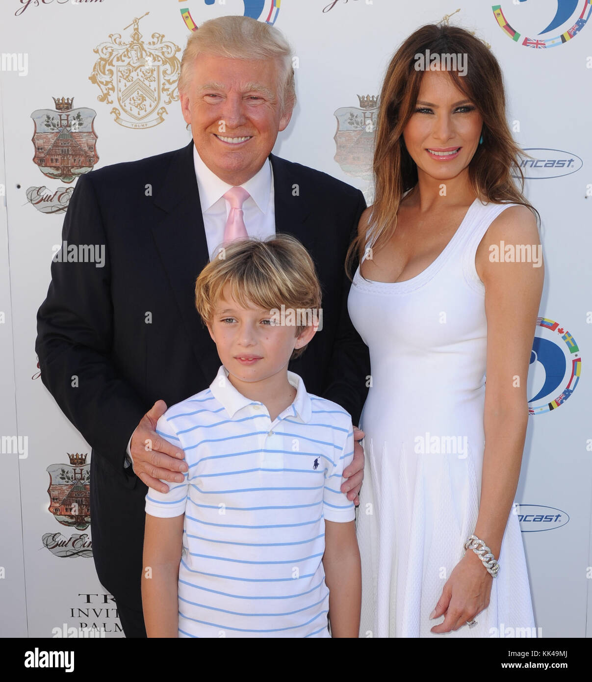 PALM BEACH, FL - JANUARY 06: Melania Trump, Barron Trump and Donald Trump  attend the 2013 Trump Invitational Grand Prix at Club Mar-a-Lago on January  6, 2013 in Palm Beach, Florida. People: