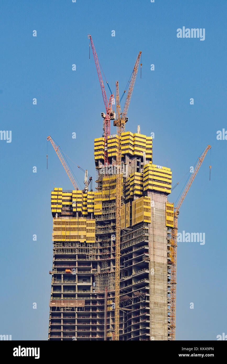 Jeddah Tower, previously known as Kingdom Tower and Mile-High Tower, is a skyscraper under construction north of Jeddah, Saudi Arabia. Stock Photo