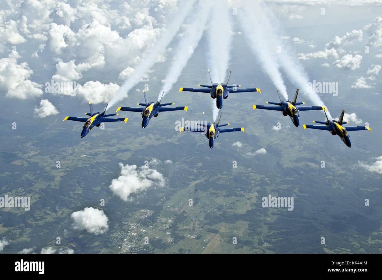 The US Navy Flight Demonstration Squadron, the Blue Angels, fly in the Delta formation over Sugarloaf, SC, Sugarloaf, South Carolina, 2012. Image courtesy Mass Communication Specialist 1st Class Rachel McMarr/US Navy. Stock Photo
