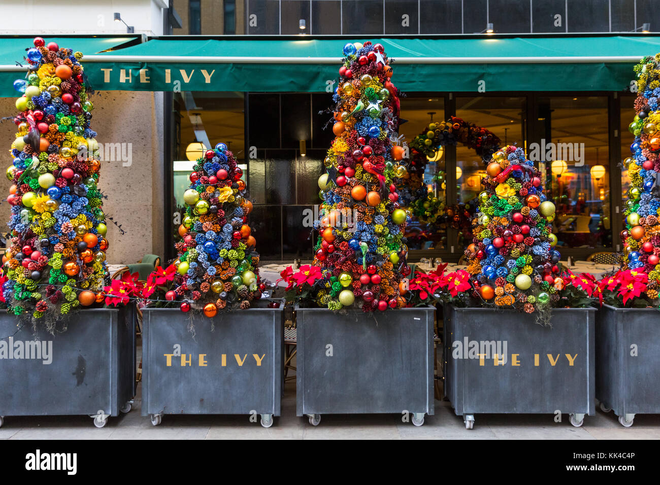 The Ivy Brassery Soho at Christmas time with seasonal decorations, Broadwick Street, Soho, London, UK Stock Photo