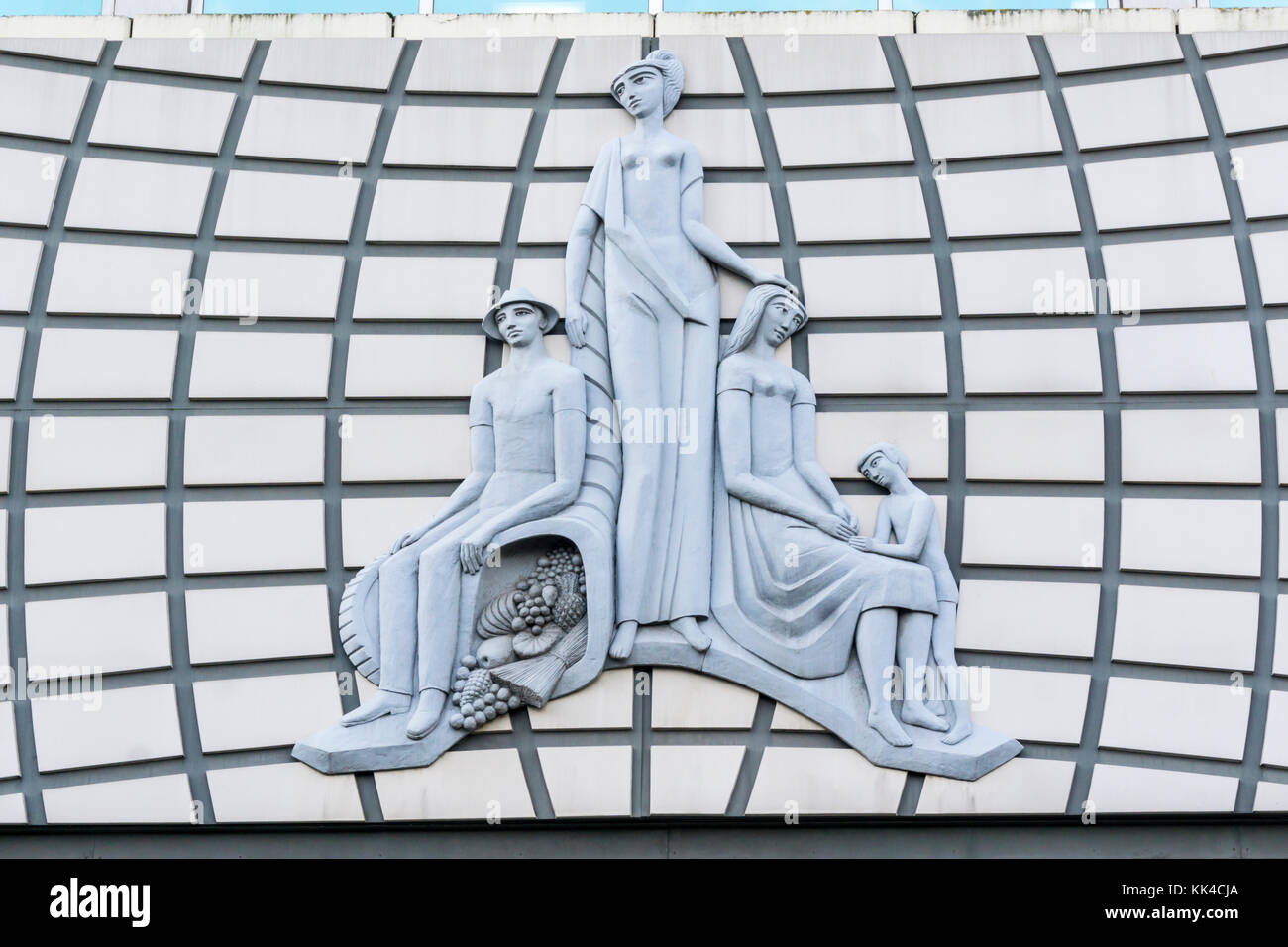 Relief over entrance to 1960s Amp House in Croydon. Stock Photo