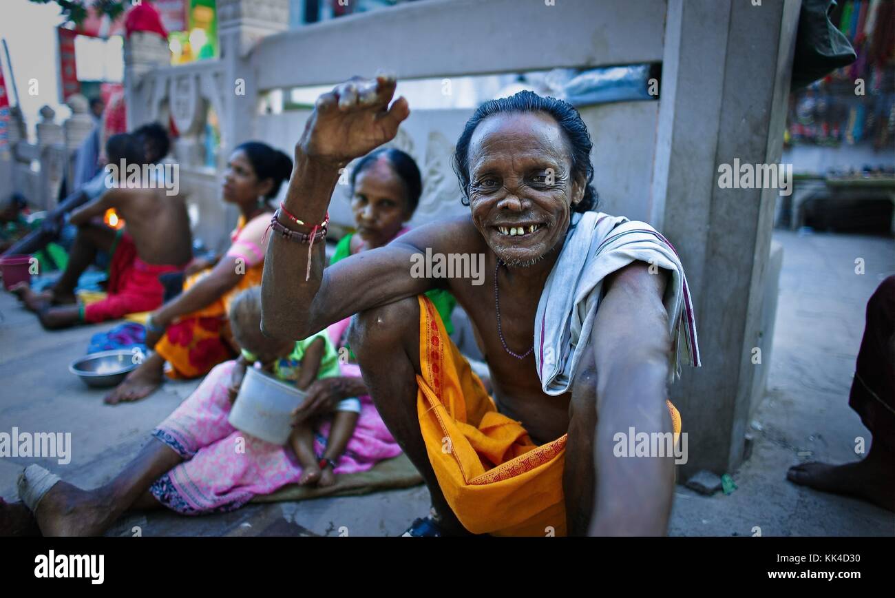 Indian Glance -  07/09/2010  -  India / Benares  -  Smile of a leprous , close to the main ghat of Benares India   -  Sylvain Leser / Le Pictorium Stock Photo