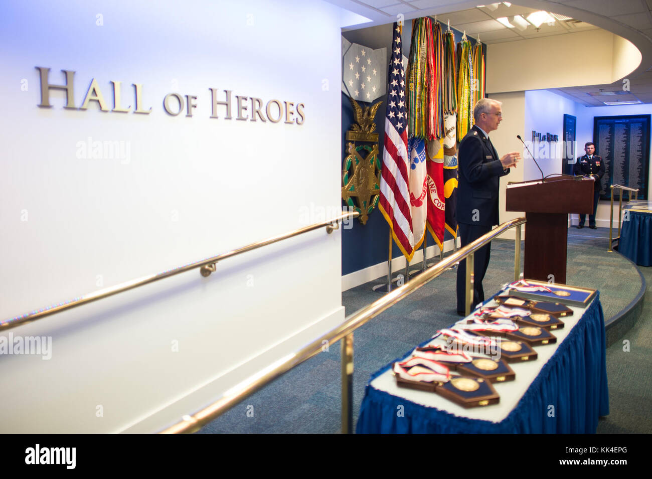 U.S. Air Force Gen. Paul J. Selva, Vice Chairman of the Joint Chiefs of Staff, delivers the keynote remarks during the 2017 Spirit of Hope Awards at the Hall of Heroes in the Pentagon, Oct. 26, 2017. The Spirit of Hope Award is awarded to men and women of the U.S. Armed Forces, entertainers, and other distinguished Americans and organizations whose patriotism and service reflect that of Mr. Bob Hope. The recipients selflessly contributed an extraordinary amount of time, talent, or resources to significantly enhance the quality of life or service members and their families serving around the wo Stock Photo