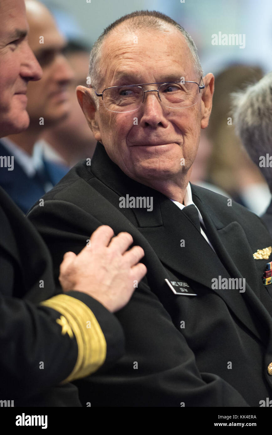 Retired U.S. Navy Chief Petty Officer Jim Marshall, the U.S. Navy awardee, is mentioned in keynote remarks as a recipient during the 2017 Spirit of Hope Awards at the Hall of Heroes in the Pentagon, Oct. 26, 2017. The Spirit of Hope Award is awarded to men and women of the U.S. Armed Forces, entertainers, and other distinguished Americans and organizations whose patriotism and service reflect that of Mr. Bob Hope. The recipients selflessly contributed an extraordinary amount of time, talent, or resources to significantly enhance the quality of life or service members and their families serving Stock Photo
