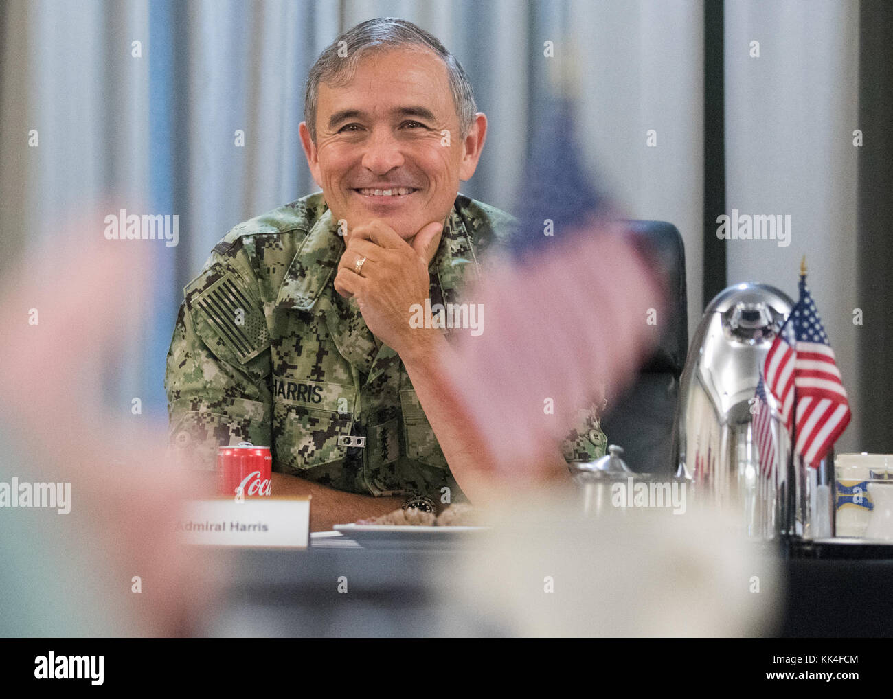 Marine Corps Gen. Joseph F. Dunford Jr., Chairman of the Joint Chiefs of Staff, Japan Self-Defense Force Chief of Staff, Adm. Katsutoshi Kawano, Republic of Korea Chairman of the Joint Chiefs of Staff, Gen. Jeong Kyeong-doo, and Commander, U.S. Pacific Command (USPACOM), Adm. Harry Harris gather for trilateral meeting at USPACOM headquarters. The session was the fifth between the senior most U.S., ROK and Japanese military officers since July, 2014. The leaders discussed multilateral and bilateral initiatives designed to improve interoperability and readiness as well as North Korea’s recent lo Stock Photo