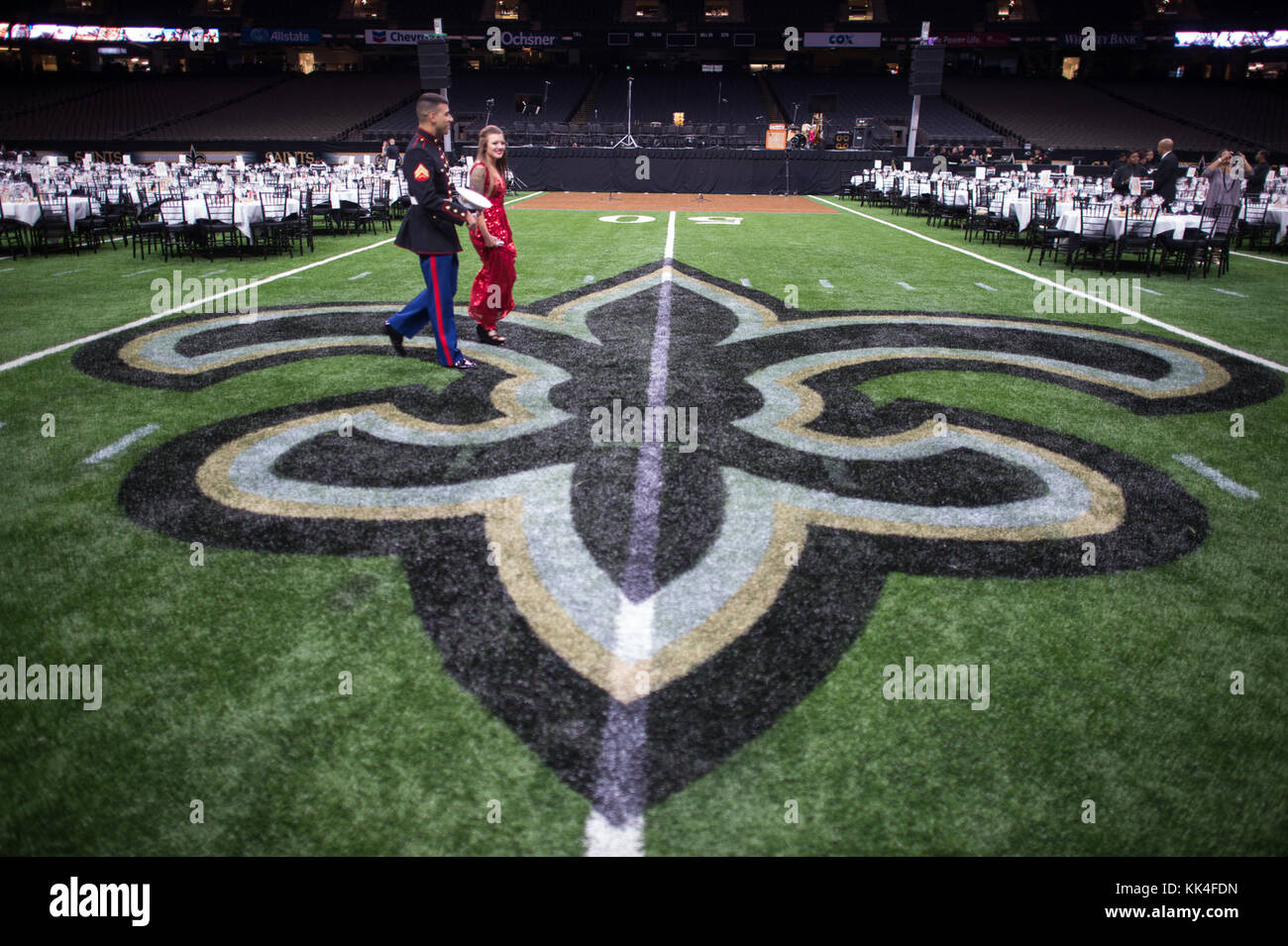 Guests arrive on the field at the Mercedes-Benz Superdome, New Orleans, Louisiana, before the U.S. Marine Corps Forces Reserve hosted 242nd Marine Corps Birthday Ball November 3, 2017.  (DoD Photo by U.S. Army Sgt. James K. McCann) Stock Photo