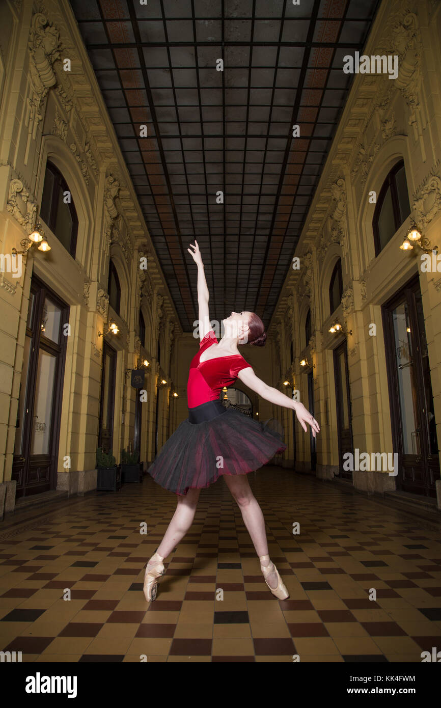 Ballerina Natalia Horsnell in a dance posture in the Oktogon public urban  passageway in Zagreb, Croatia Stock Photo - Alamy