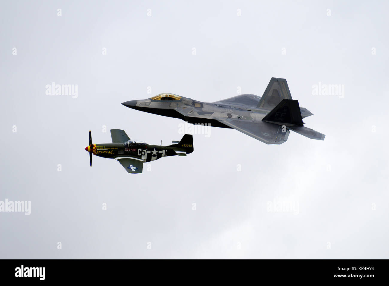 F22 Raptor and P-51 Mustang, Stock Photo