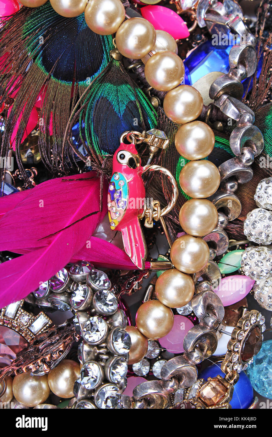 Fashion jewelrys. Fashion jewels as background. Jewelery texture. A lot