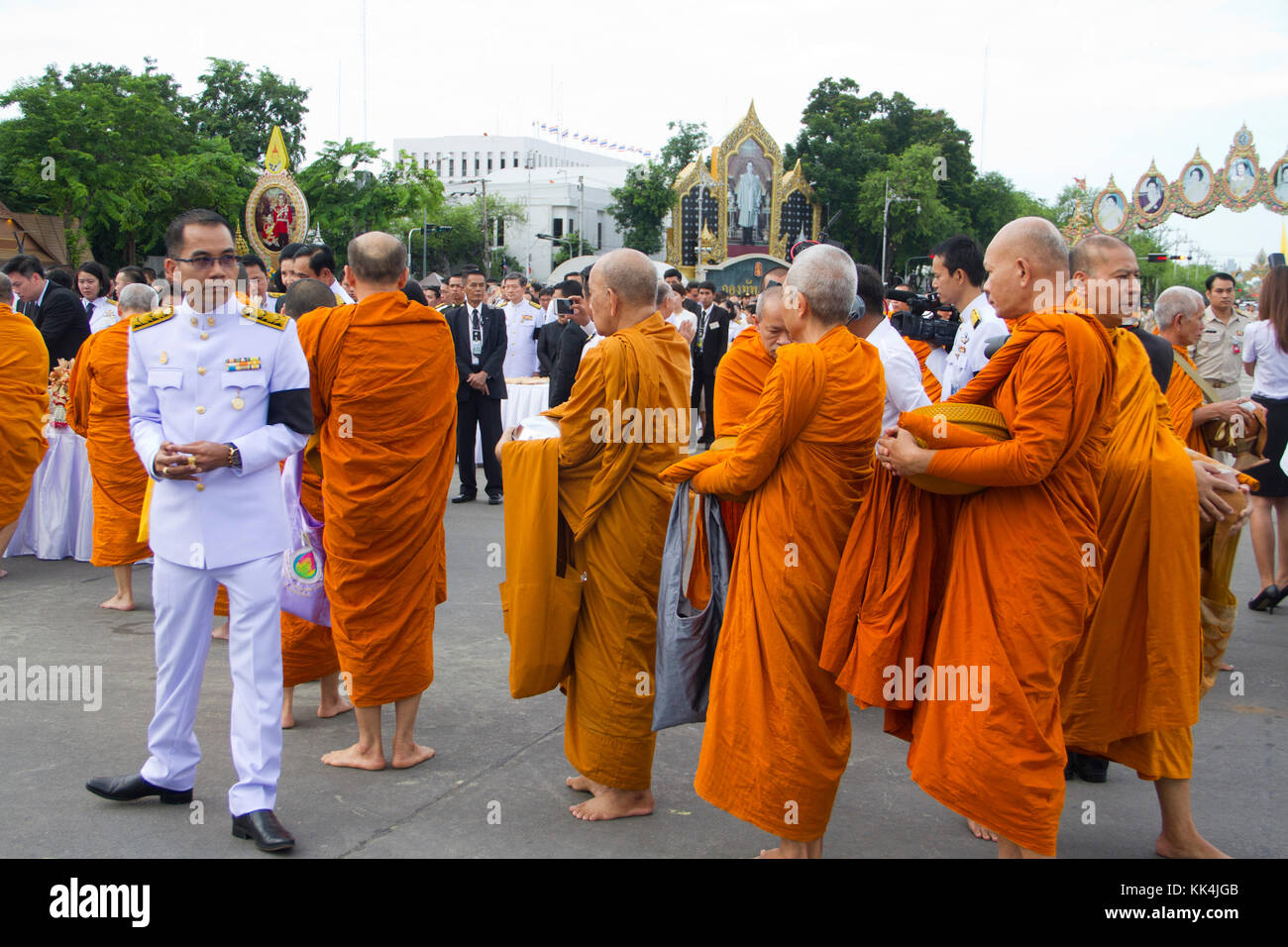 651 Buddhist monks attended the morning alms ceremony along with the Thai Prime Minister at Royal Plaza in Bangkok.Thailand celebrated the birthday of Stock Photo
