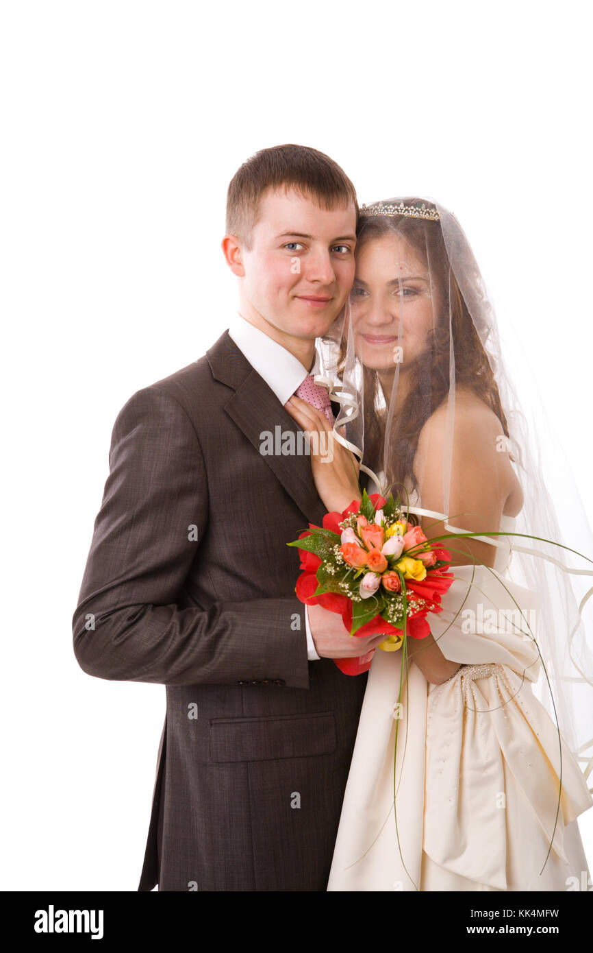 Portrait of Happy New Married couple isolated on white Stock Photo - Alamy
