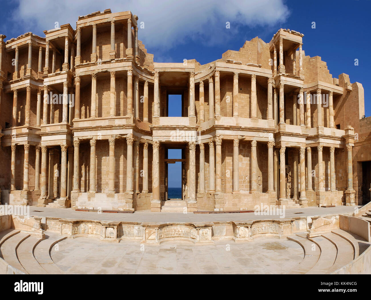 the ruins of the ancient theatre in Leptis Magna Stock Photo