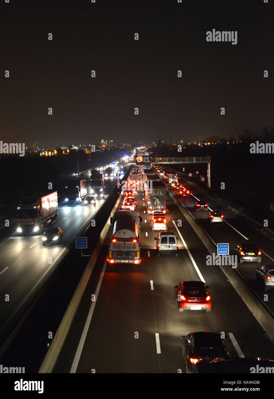 St Priest (eastern France). Manissieux. Traffic jams on both directions on the A46 highway. 6:15-6:30 pm *** Local Caption *** . Stock Photo