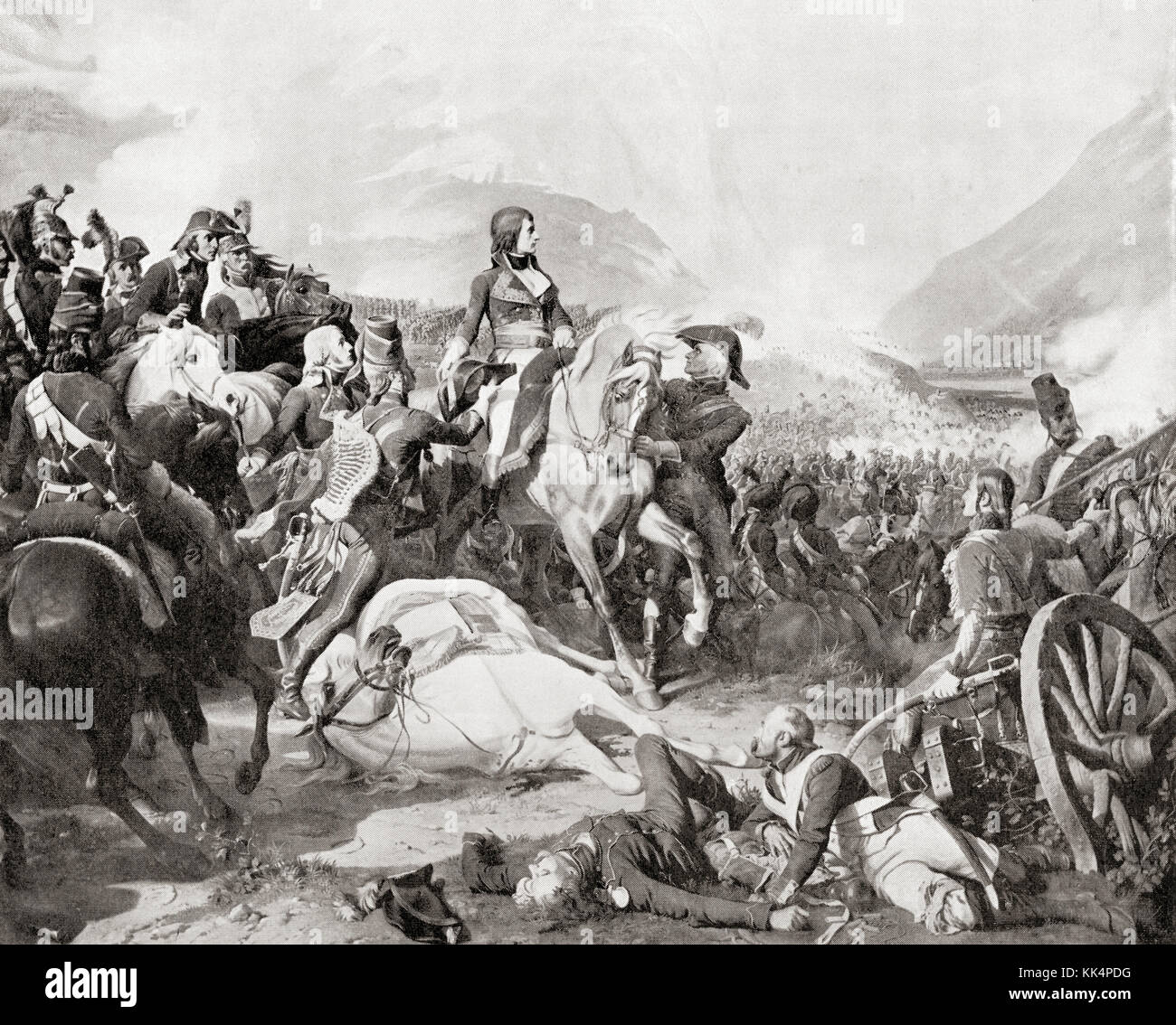 Napoleon at The Battle of Rivoli, 1797.  Napoléon Bonaparte, 1769 –  1821.  French statesman and military leader.  From Hutchinson's History of the Nations, published 1915. Stock Photo