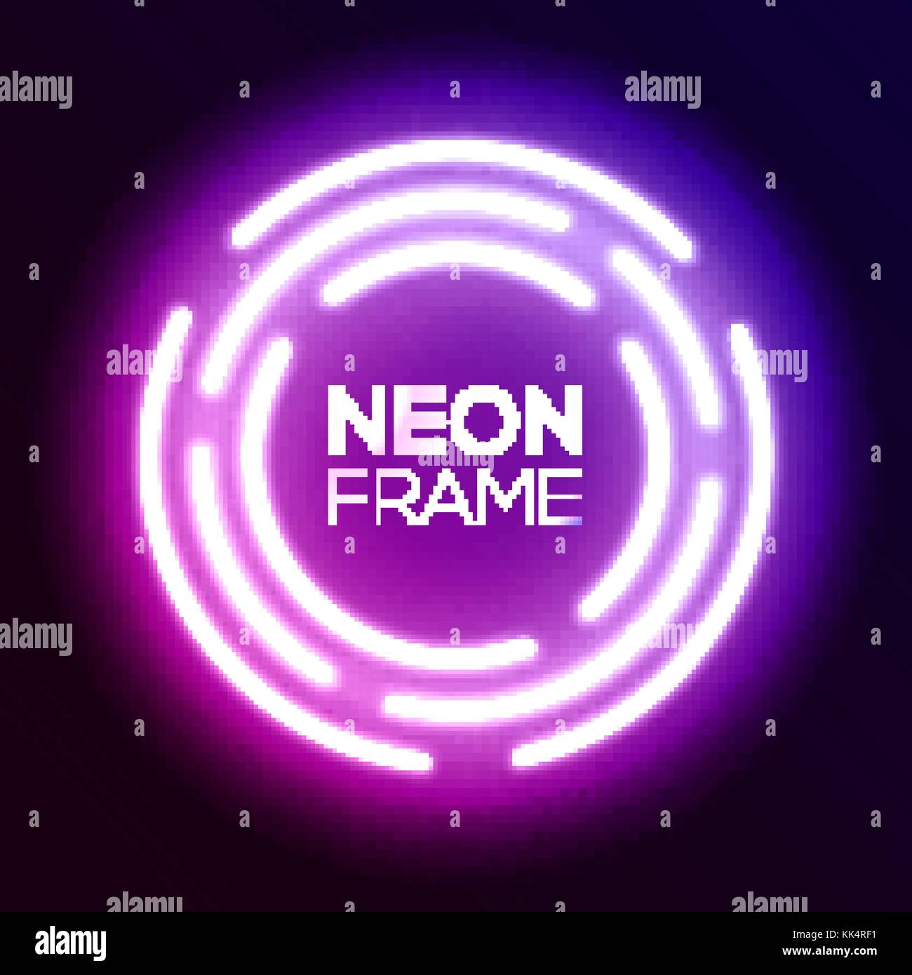 Purple gradient neon light frame. Shining round techno circles. Night club electric bright 3d sign board design on dark blue backdrop. Neon abstract background with glow Technology vector illustration Stock Vector