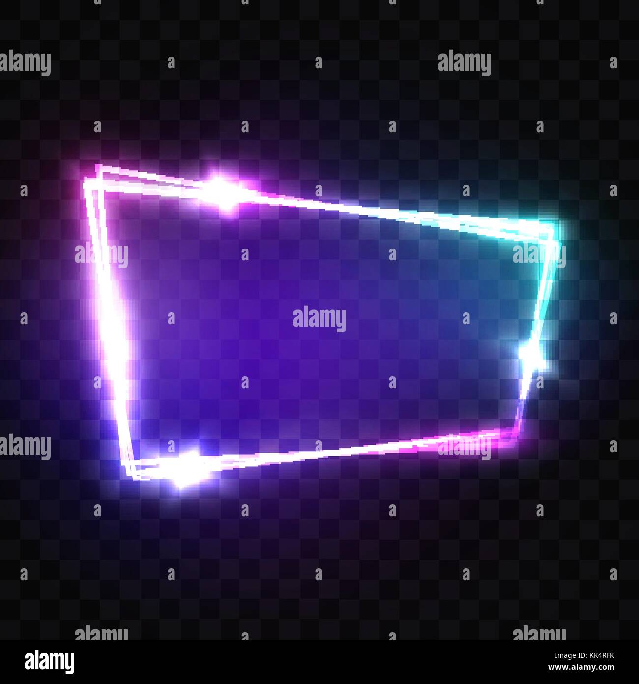 Blank 3d Retro Light Signboard With Shining Neon Effect. Night Club Neon Sign. Techno Frame With Glowing On Transparent Backdrop. Electric Street Banner. Technology Vector Illustration in 80s Style Stock Vector