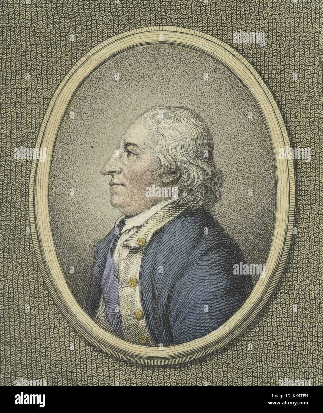An engraving of Horatio Gates, he was a retired British soldier who served as a Major General in the American Revolutionary War, after a stalled British military career he decided to join Colonial forces and offered his support to George Washington, he is best remembered for his involvement in an attempt to removed George Washington as Commander-in-Chief during the war as well as his actions that led to the Continental Army being defeated in the Battle of Camden, Washington, DC, 1800. From the New York Public Library. Stock Photo